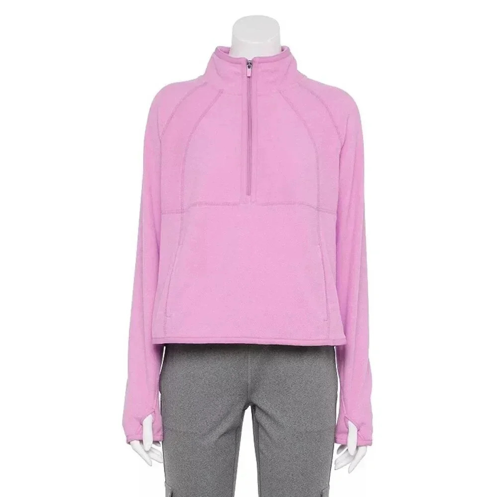 NWT TEK GEAR Women Long Sleeve Purple Pullover Partial Zip-Up Shirt Top Size XXL